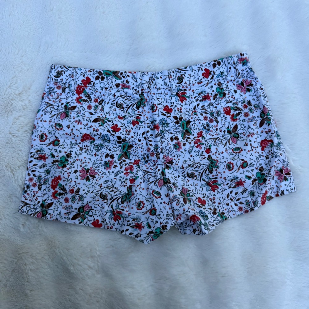 Gap Womens Floral Chino Shorts White Red Blue Botanical Print Size 4 - Picture 3 of 6
